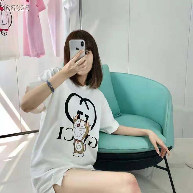G*u*i women doraemon x G*u*i oversize t-shirt ivory cotton jersey crewneck