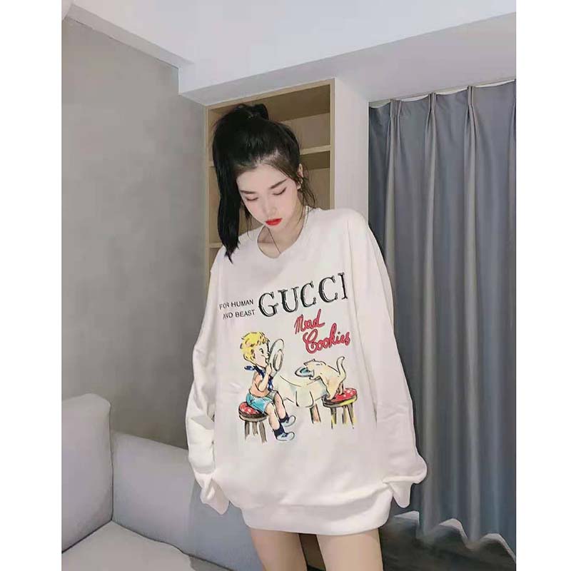G*u*i women G*u*i ‘mad cookies’ print sweatshirt cotton crewneck slim fit-white