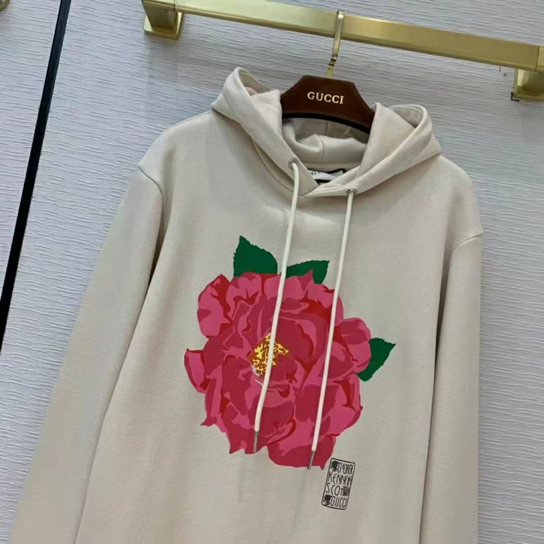 G*u*i men ken scott print cotton hooded sweatshirt fixed hood oversize fit cotton
