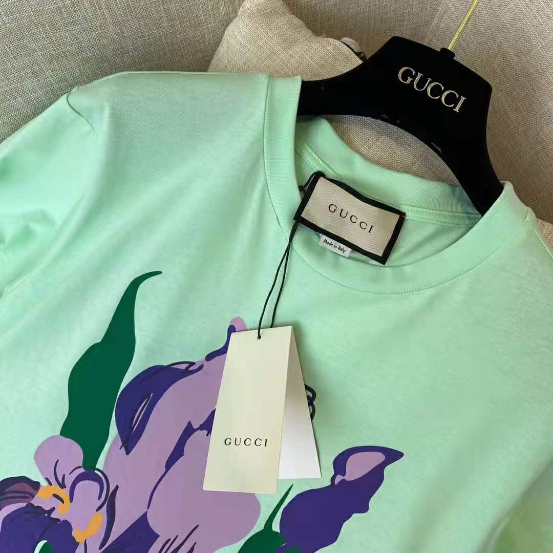 G*u*i men ken scott print cotton t-shirt purple flower crewneck oversize fit-lime