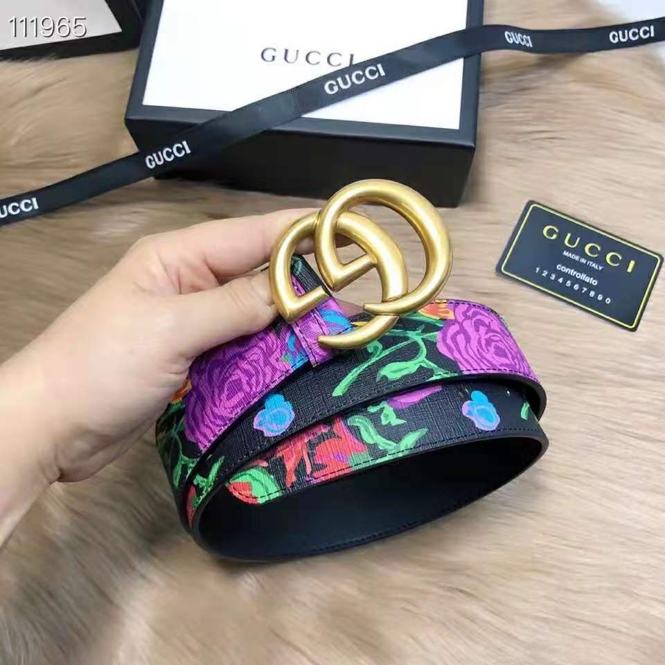 G*u*i women ken scott print gg marmont belt double g buckle 4 cm width-black