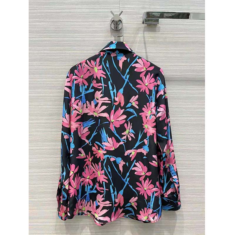 G*u*i women ken scott print silk shirt point collar front pocket