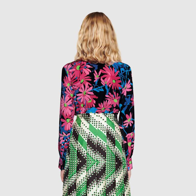 G*u*i women ken scott print silk shirt point collar front pocket