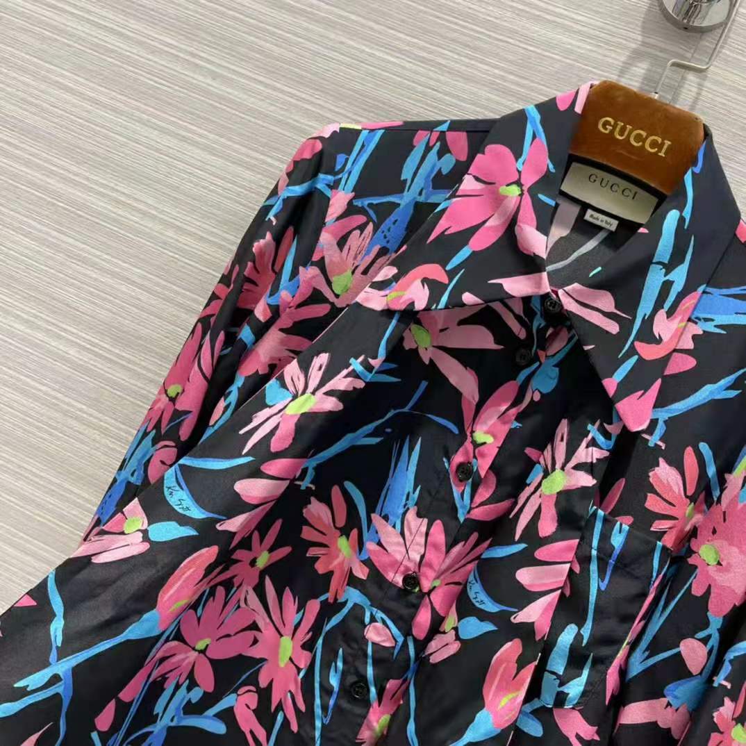 G*u*i women ken scott print silk shirt point collar front pocket