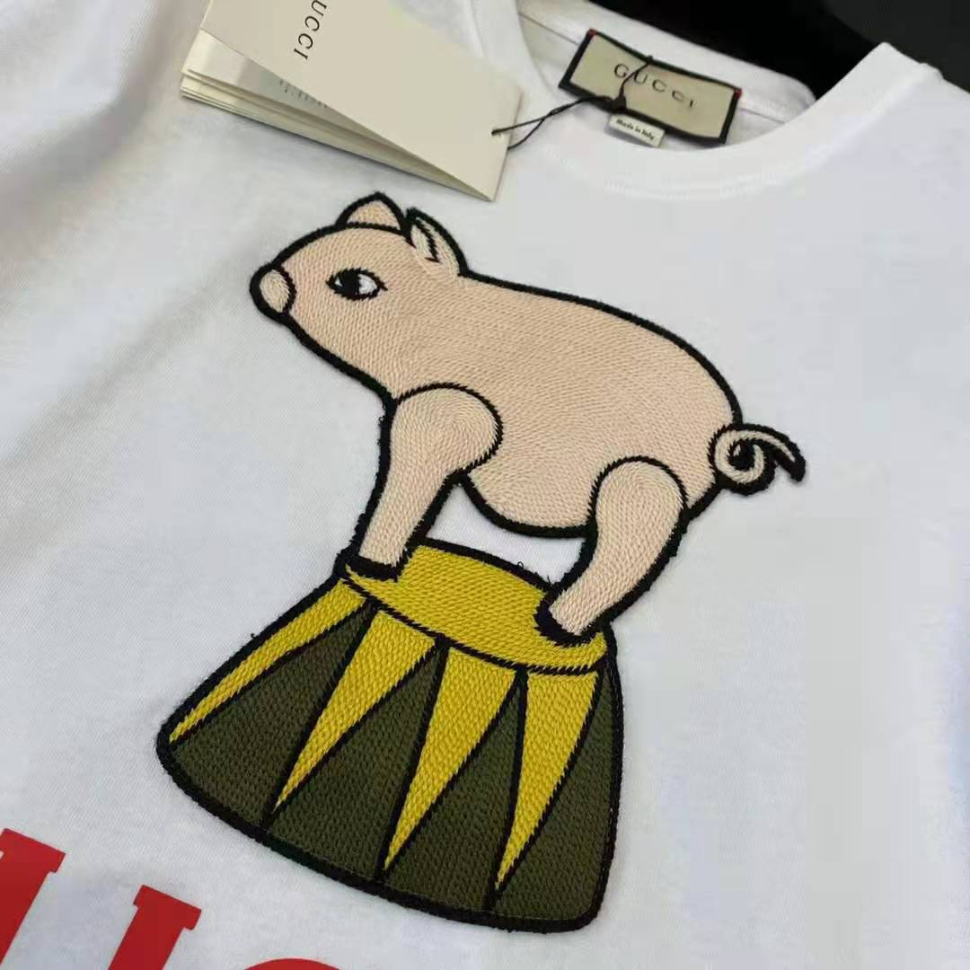 G*u*i men piglet patch oversize t-shirt cotton jersey crewneck oversize fit-white