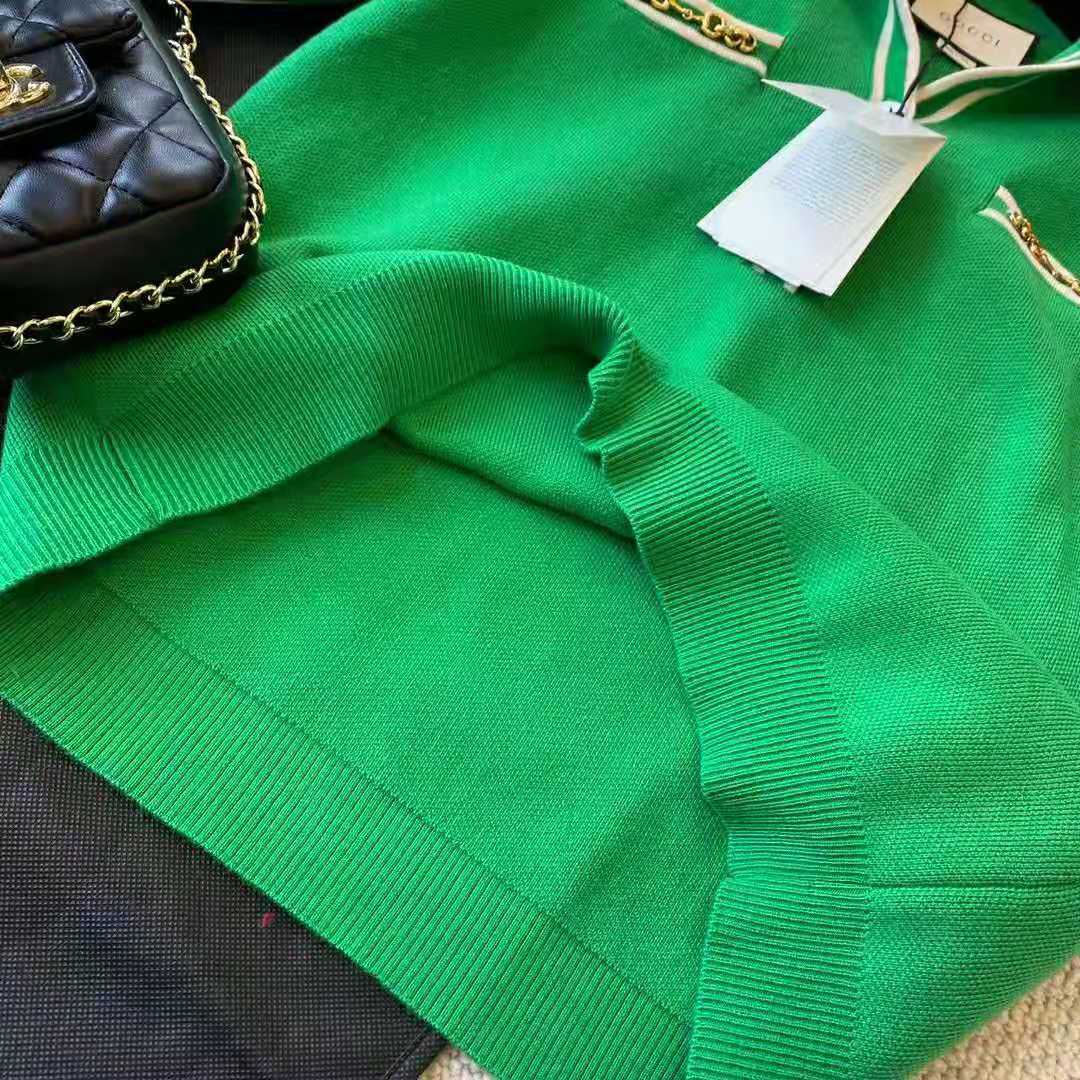G*u*i women wool polo shirt with contrast trim front pockets button-through placket