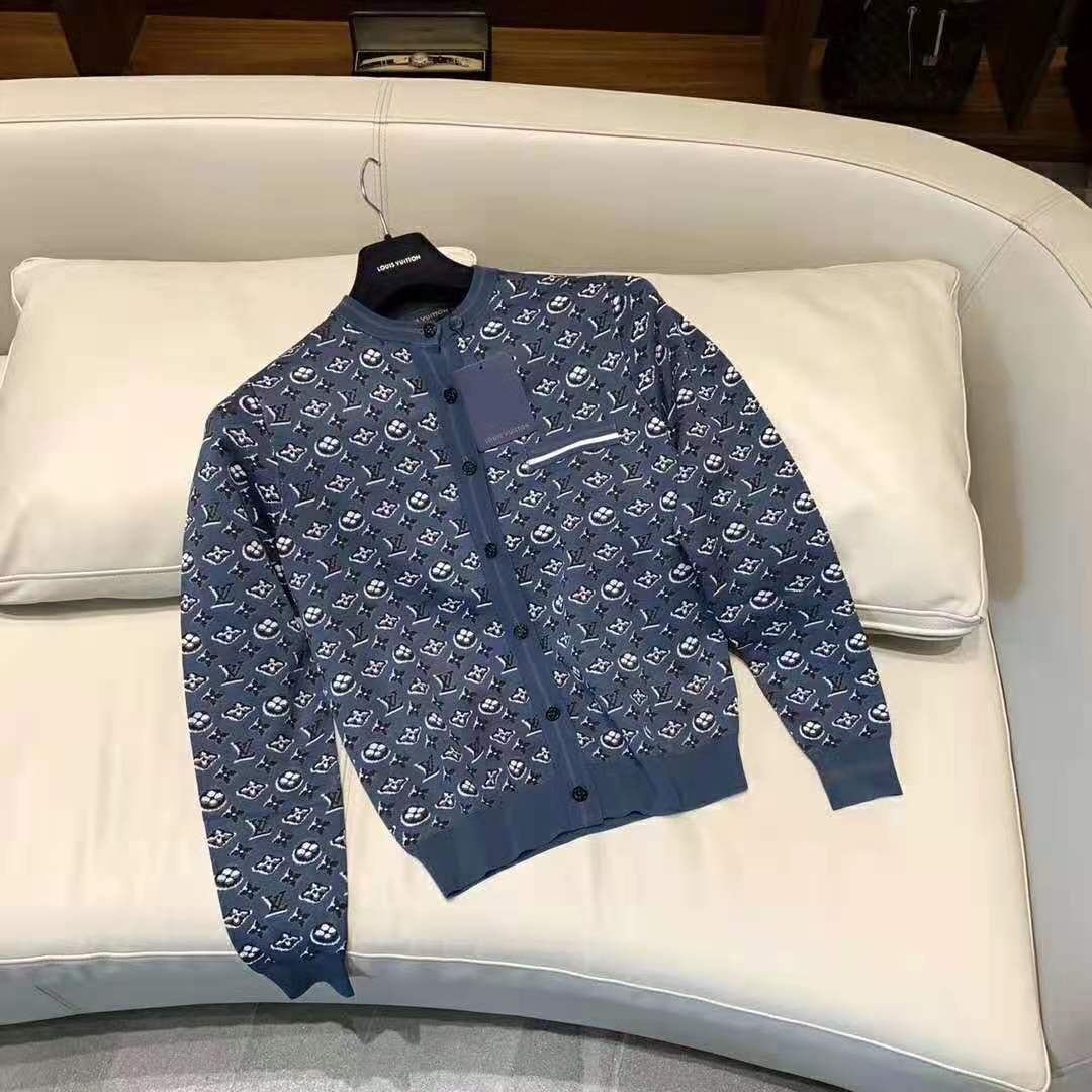 Louis Vuitton LV Women Monogram Shadow Jacquard Cardigan Regular Fit Grey