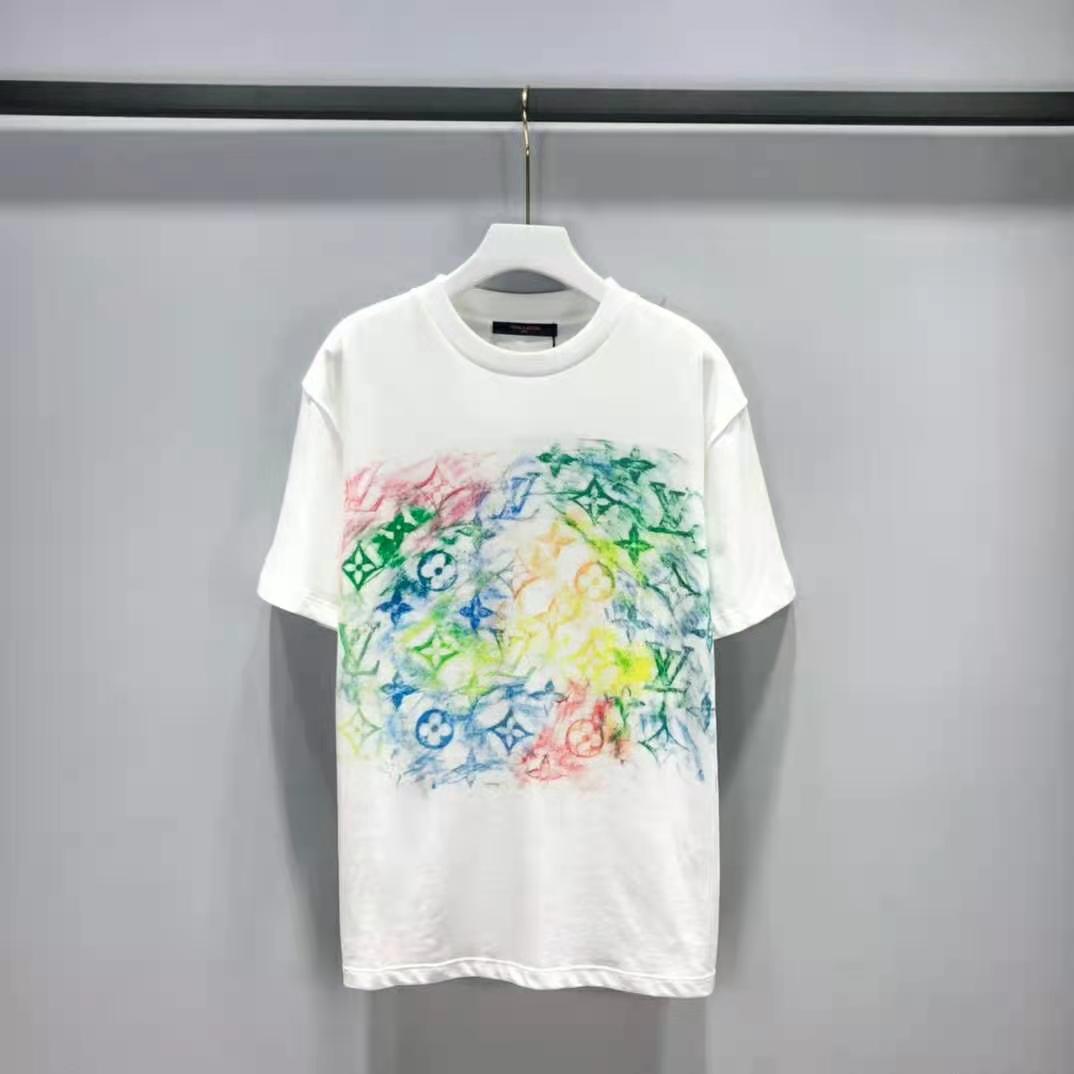 Louis Vuitton Men Front Printed Pastel Monogram T-Shirt Cotton White Regular Fit