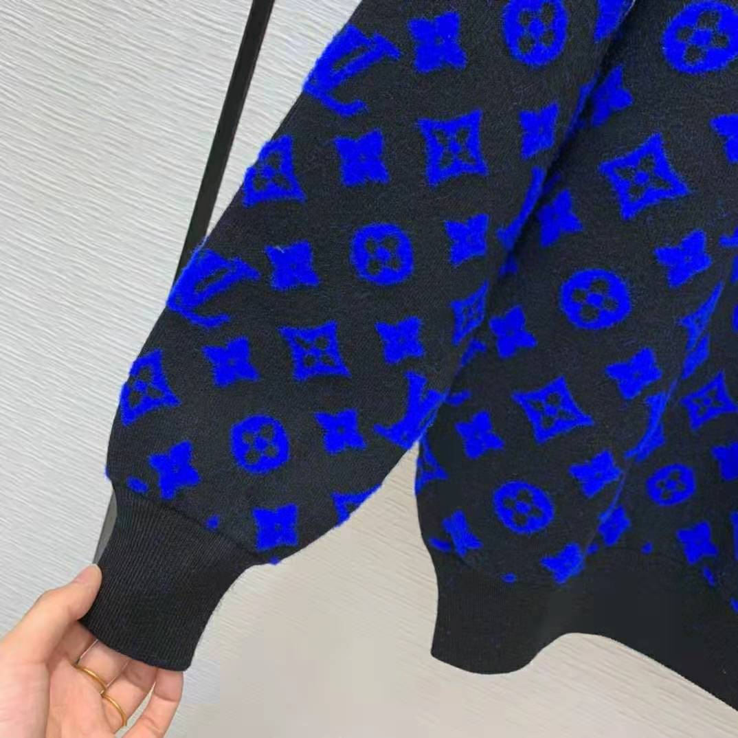 Louis Vuitton Women Full Monogram Jacquard Crew Neck Cotton Blue Regular Fit
