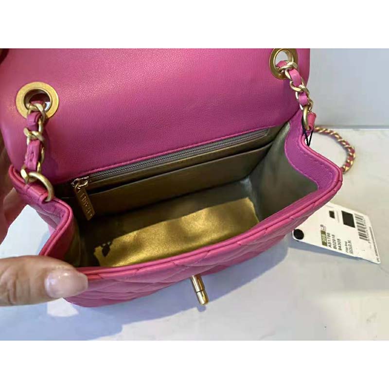 Chanel Women Mini Flap Bag Lambskin & Gold-Tone Metal Coral