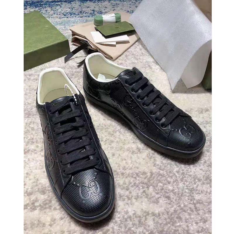 G*u*i gg men’s ace gg embossed sneaker black gg embossed leather