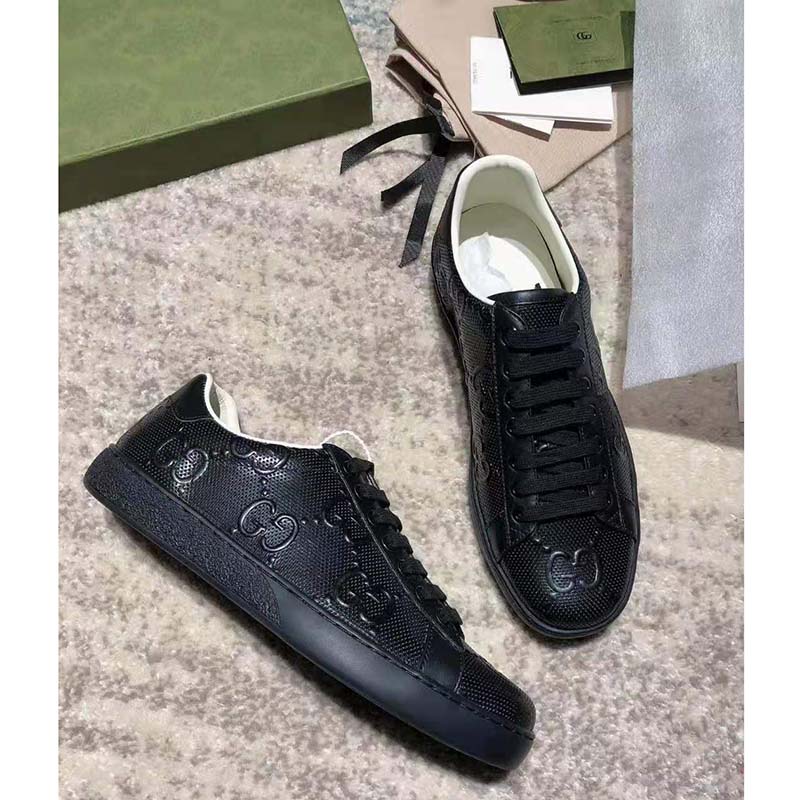 G*u*i gg men’s ace gg embossed sneaker black gg embossed leather