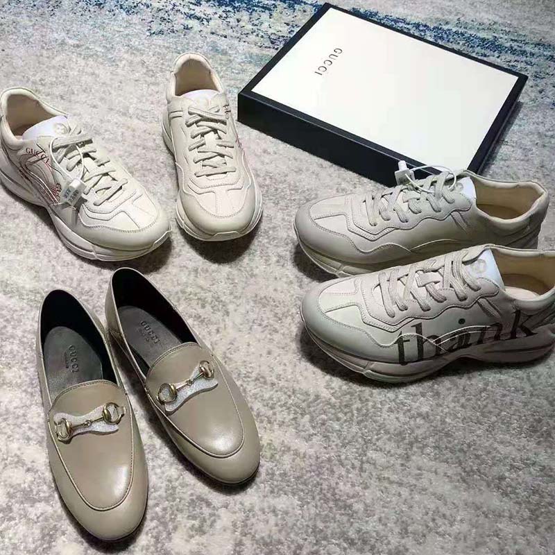 G*u*i gg men’s rhyton print leather sneaker ivory leather red disk print