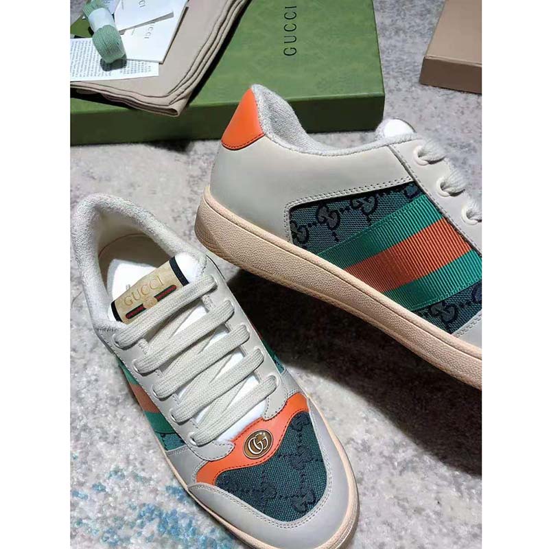 G*u*i gg men’s screener gg sneaker white leather and gg canvas