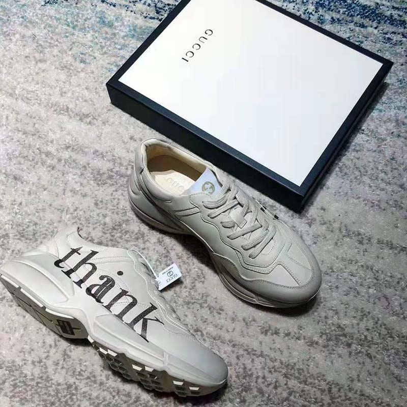 G*u*i gg men’s think thank print rhyton sneaker ivory leather