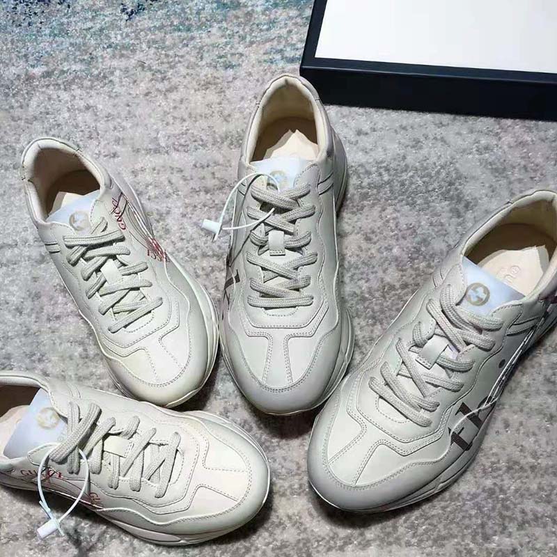 G*u*i gg men’s think thank print rhyton sneaker ivory leather