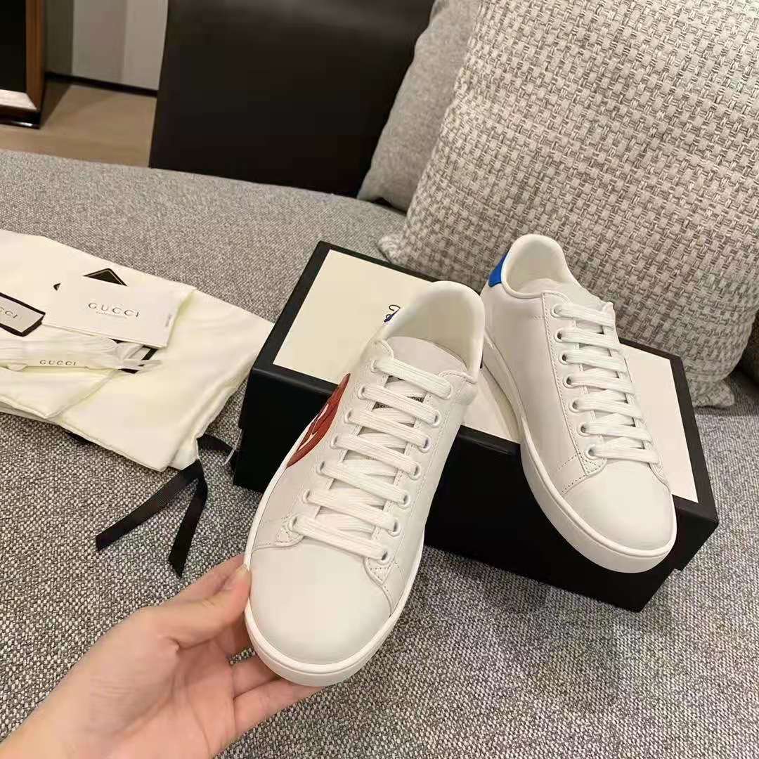 G*u*i gg unisex ace sneaker with interlocking g white leather 1.5 cm heel