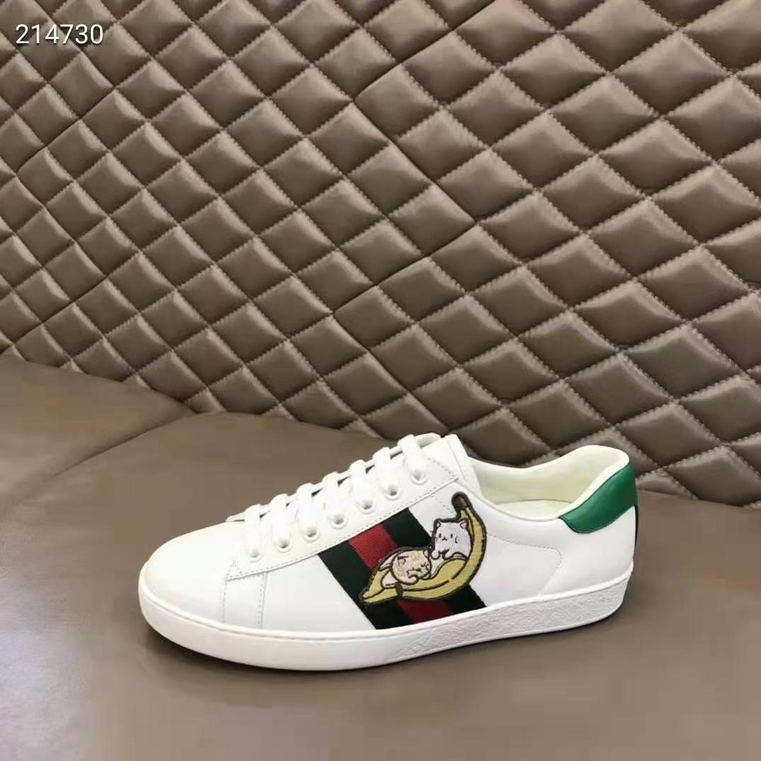 G*u*i gg unisex bananya ace sneaker white leather with green and red web