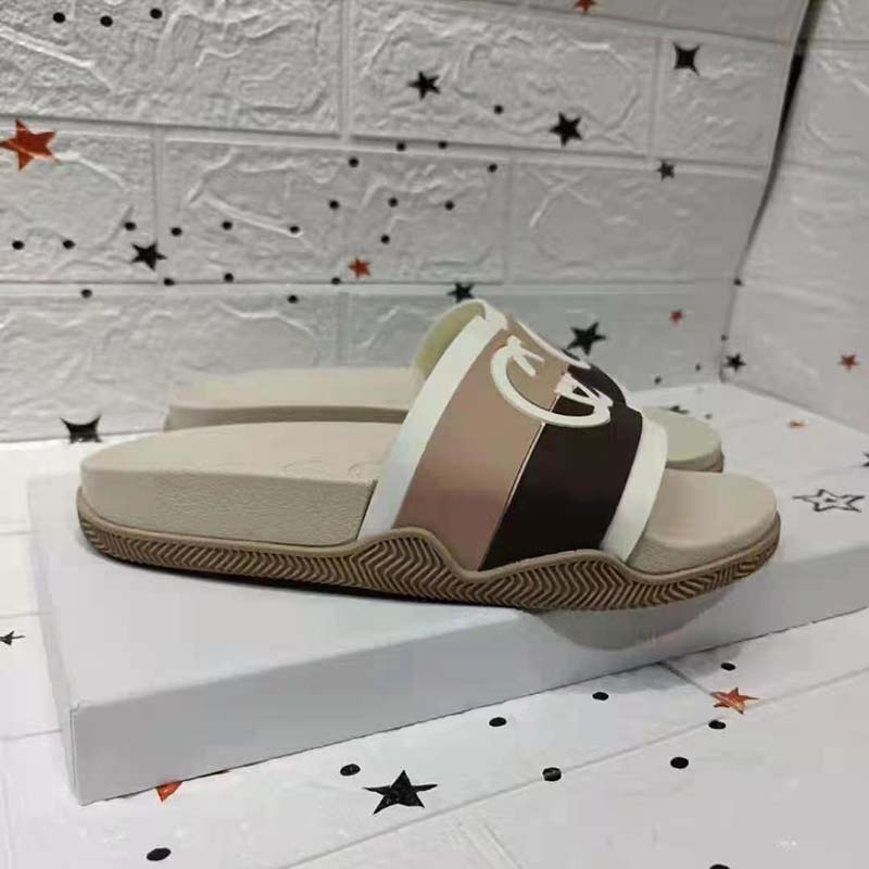 G*u*i gg unisex interlocking g slide sandal beige ebony interlocking g striped rubber