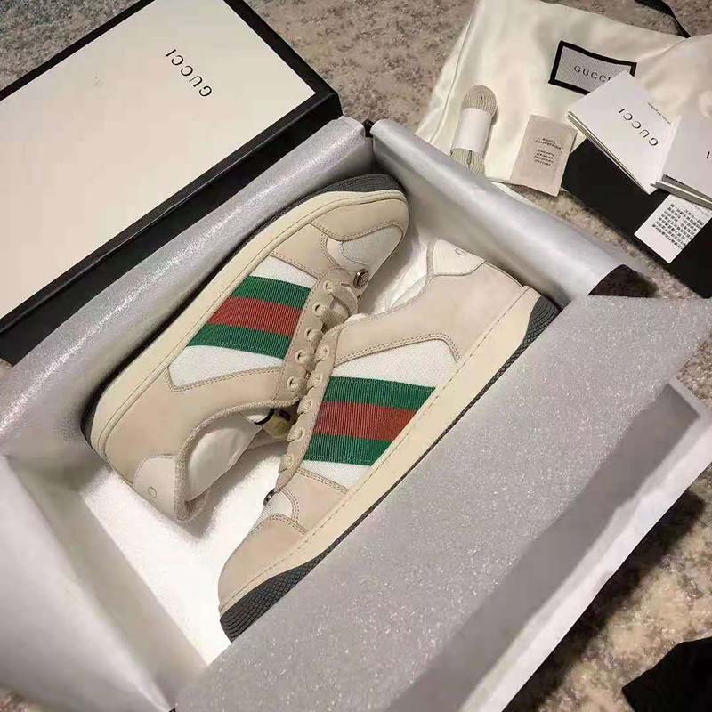 G*u*i gg unisex screener leather sneaker off-white leather white nylon