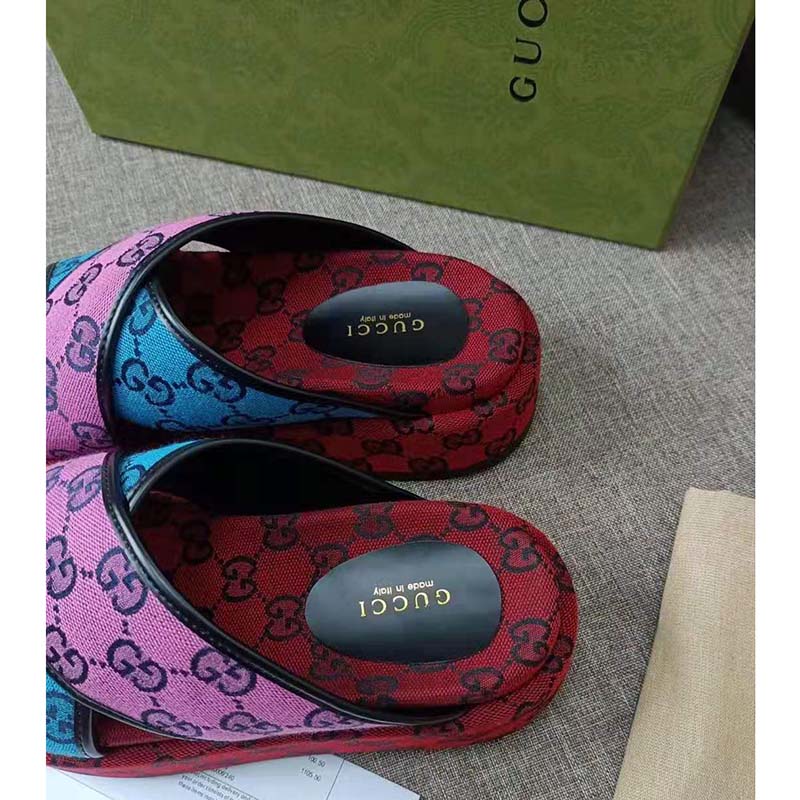 G*u*i gg women gg multicolor platform sandal light blue and blue gg canvas