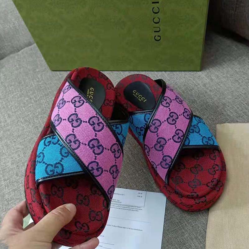 G*u*i gg women gg multicolor platform sandal light blue and blue gg canvas