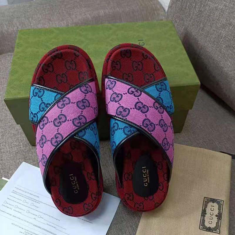 G*u*i gg women gg multicolor platform sandal light blue and blue gg canvas