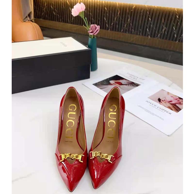 G*u*i gg women’s leather pump with chain red leather 9 cm heel