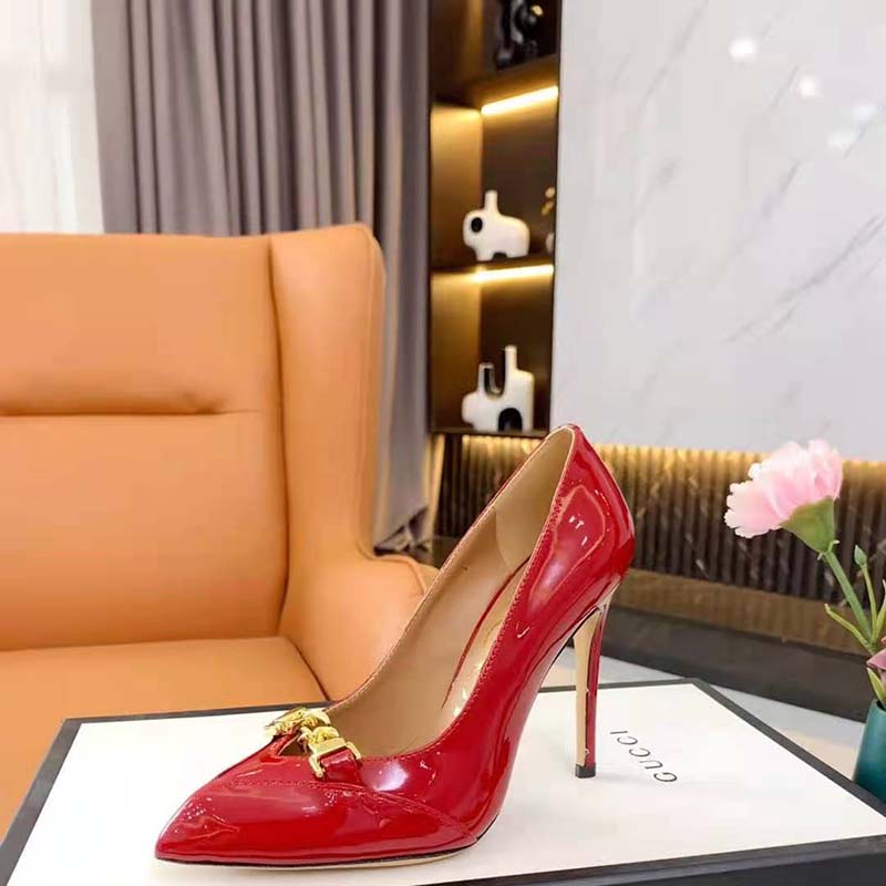 G*u*i gg women’s leather pump with chain red leather 9 cm heel