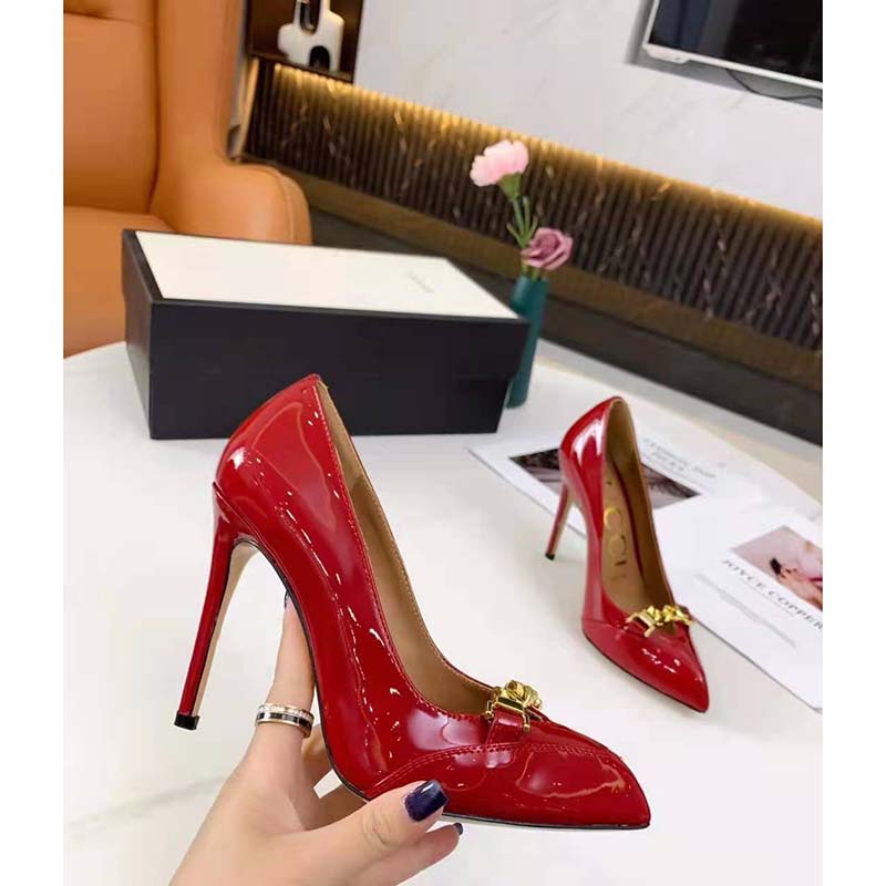 G*u*i gg women’s leather pump with chain red leather 9 cm heel