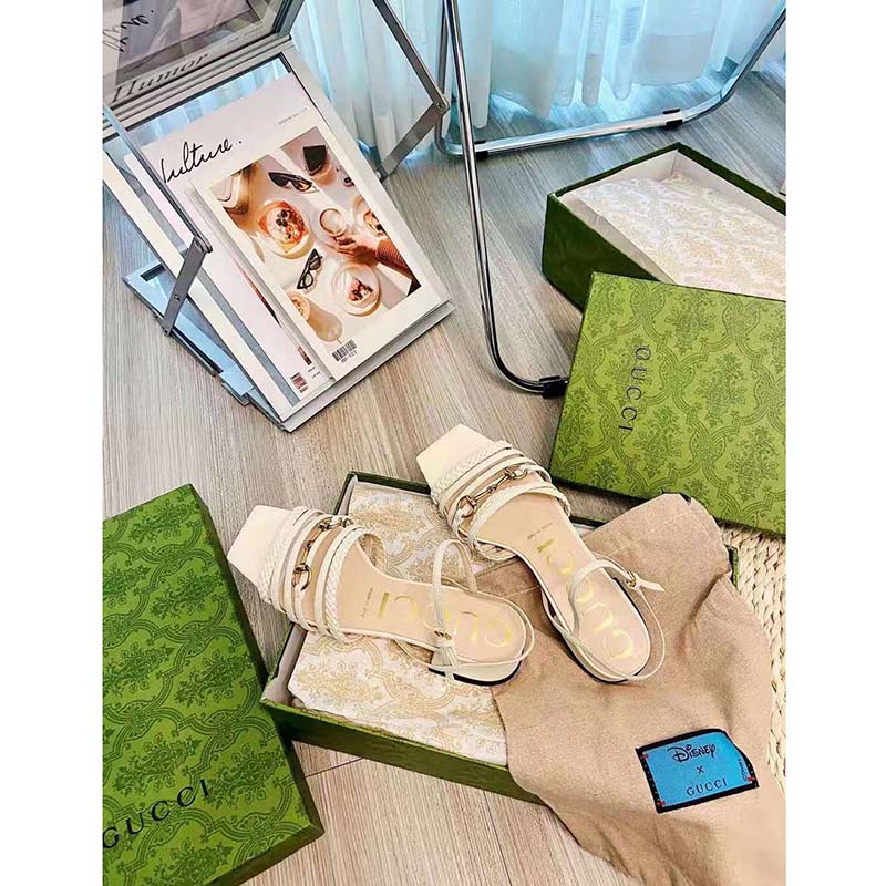 G*u*i gg women’s leather sandal with horsebit white leather 6 cm heel