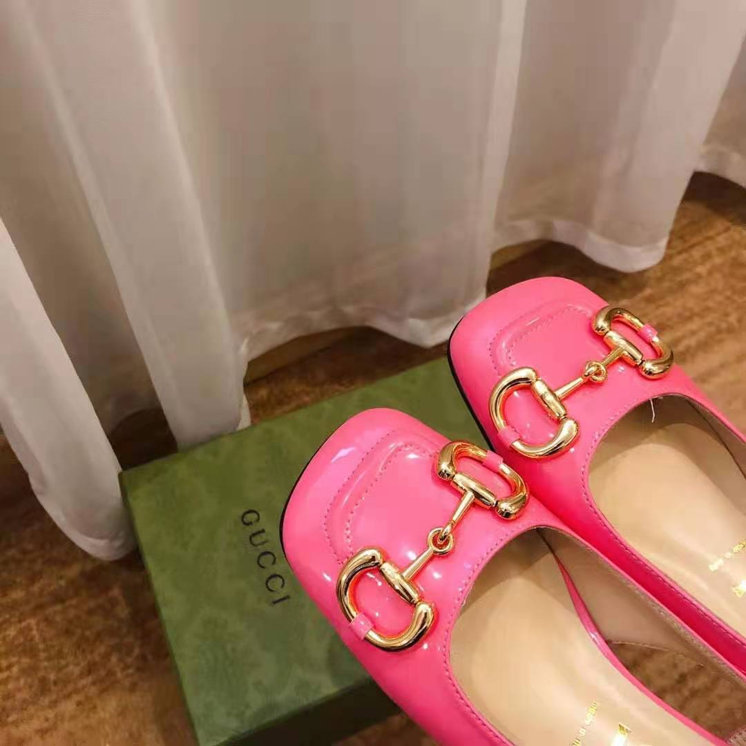 G*u*i gg women’s mid-heel slingback with horsebit pink leather 6 cm heel