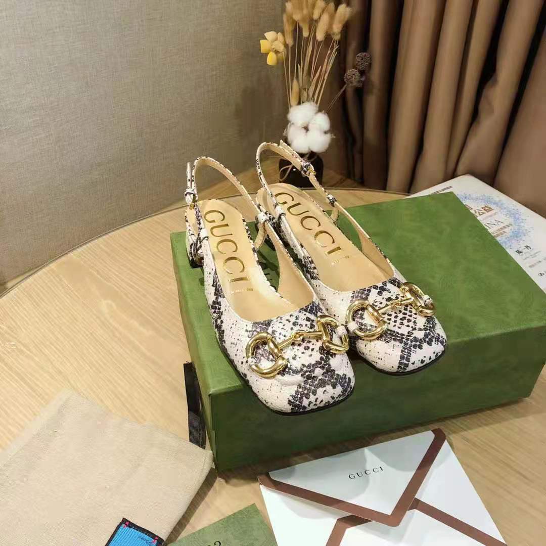 G*u*i gg women’s mid-heel slingback with horsebit python print leather 6 cm heel