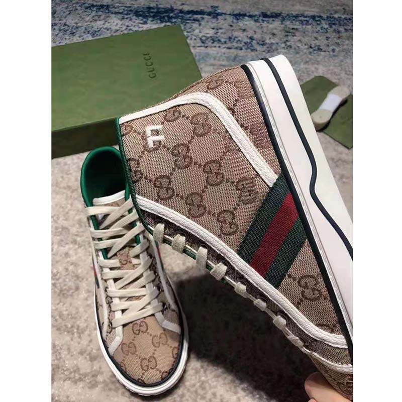 G*u*i men’s G*u*i tennis 1977 high top sneaker beige original gg canvas