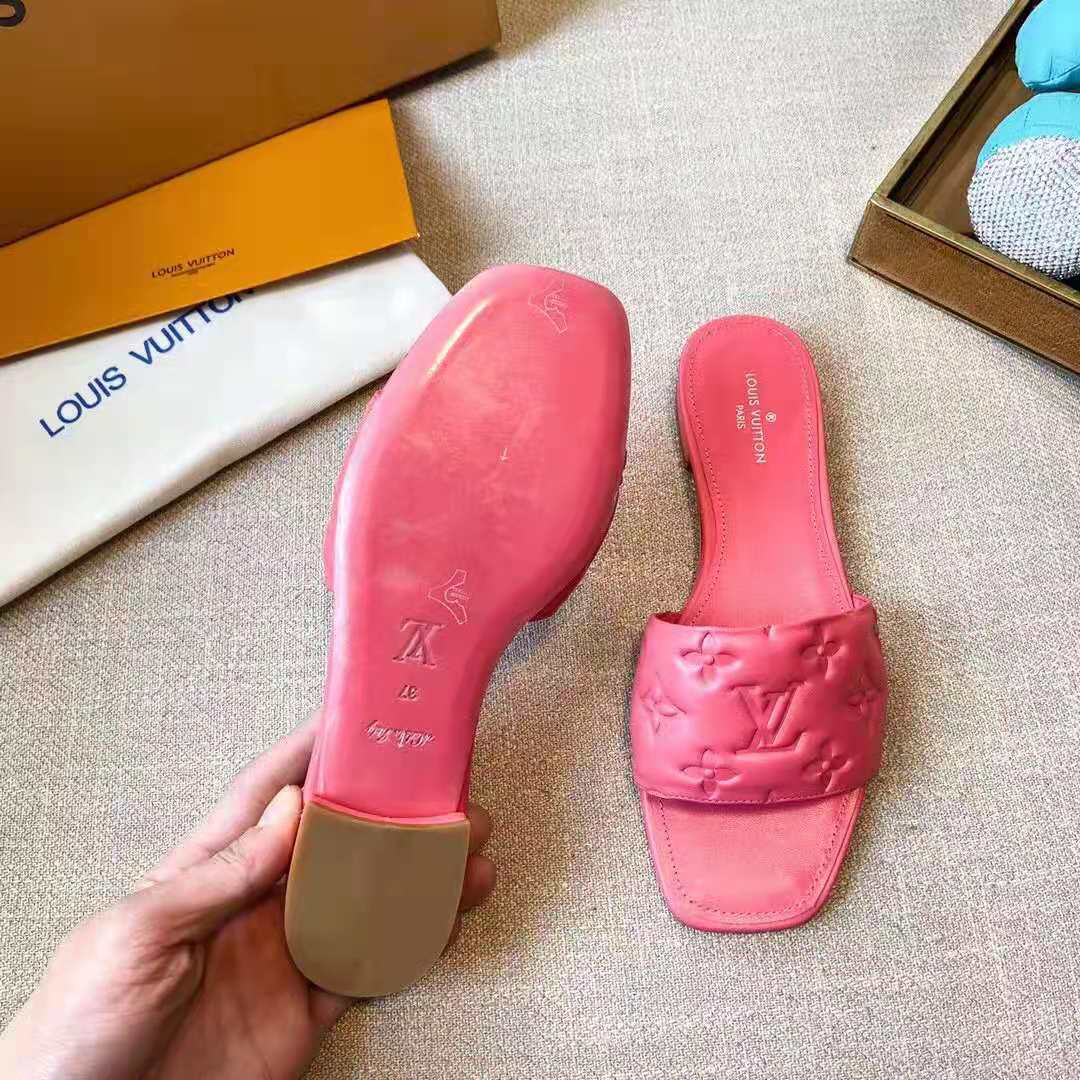 Louis Vuitton LV Women Revival Flat Mule Pink Monogram-Embossed Lambskin