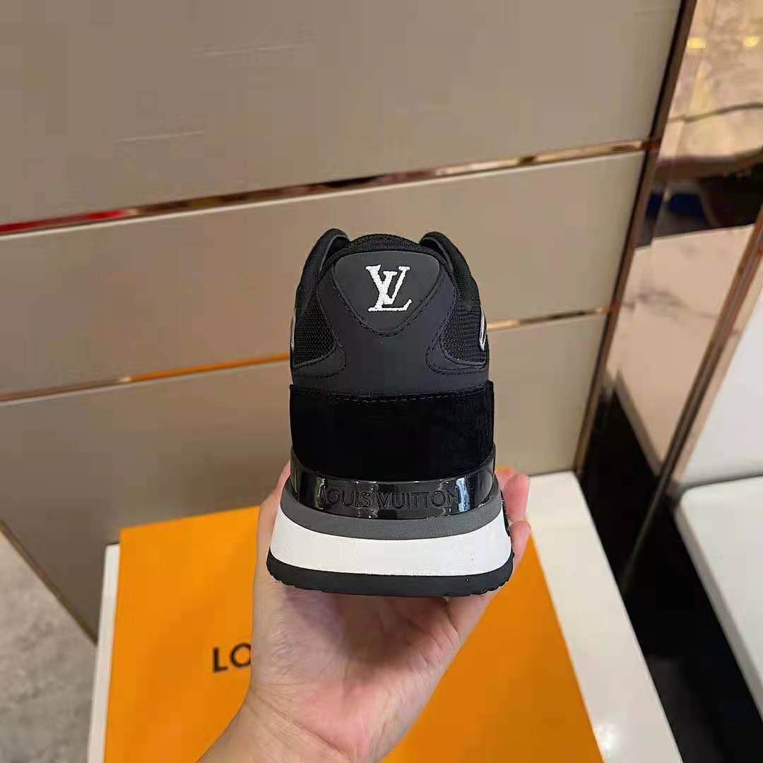 Louis Vuitton Men Run Away Sneaker Black Mix of Materials Monogram Flowers