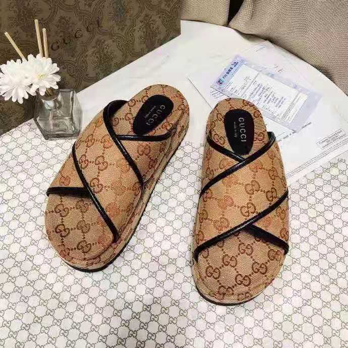 G*u*i gg unisex slide sandal beige and ebony original gg canvas