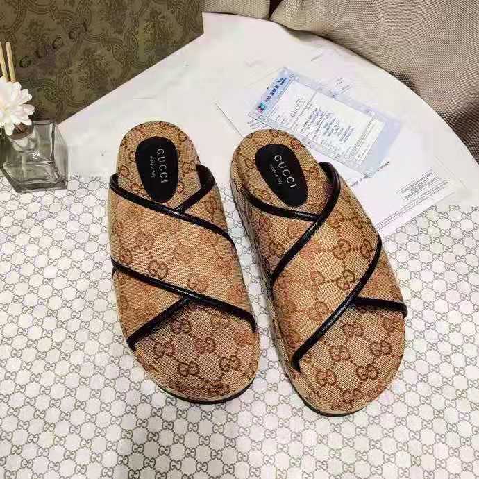 G*u*i gg unisex slide sandal beige and ebony original gg canvas