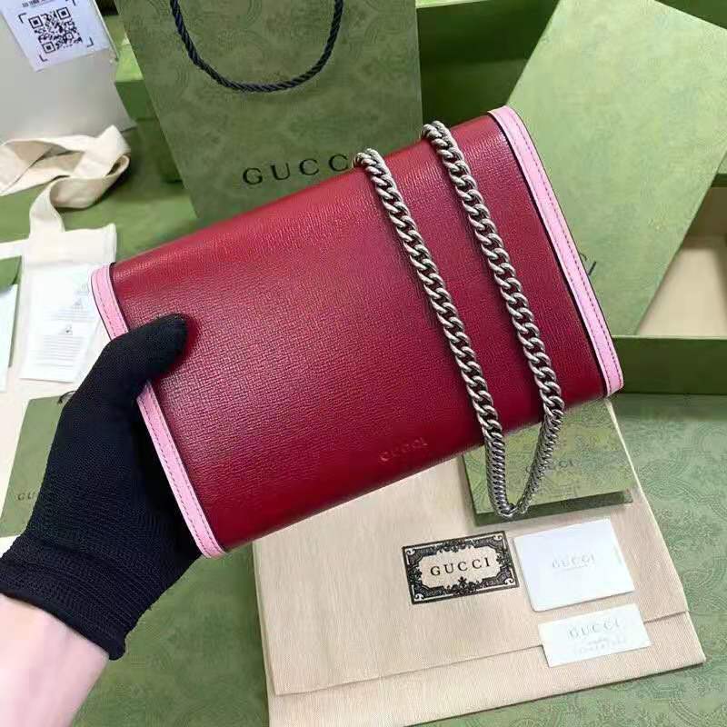 G*u*i gg women dionysus small shoulder bag dark red with pink leather