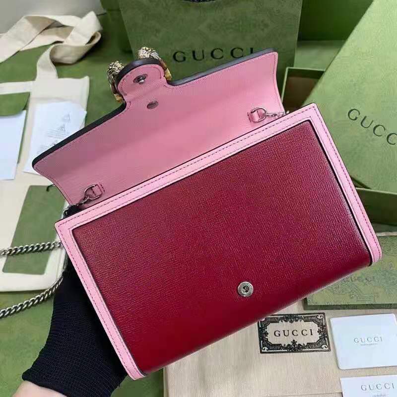 G*u*i gg women dionysus small shoulder bag dark red with pink leather