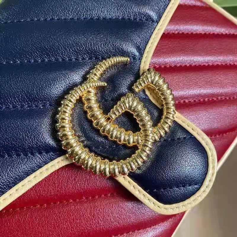 G*u*i gg women gg marmont mini top handle bag blue red diagonal matelassé leather
