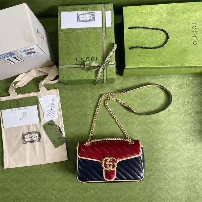 G*u*i gg women gg marmont small shoulder bag blue red diagonal matelassé leather