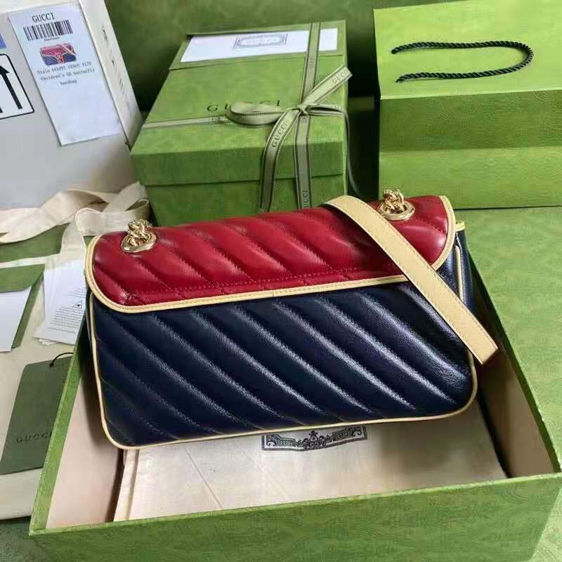 G*u*i gg women gg marmont small shoulder bag blue red diagonal matelassé leather