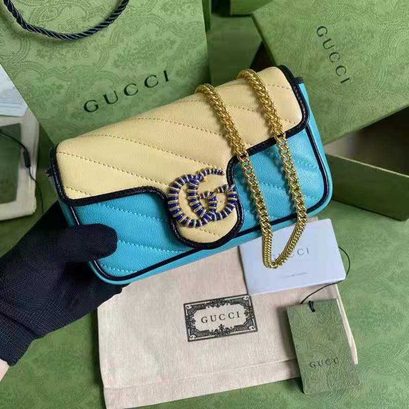 G*u*i gg women online exclusive gg marmont mini bag butter light blue diagonal matelassé leather