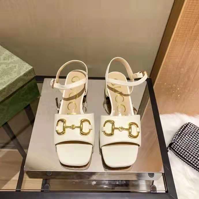 G*u*i gg women’s sandal with horsebit white leather ankle buckle closure
