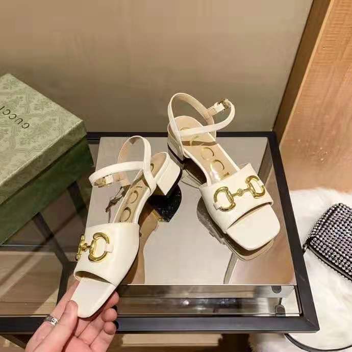 G*u*i gg women’s sandal with horsebit white leather ankle buckle closure