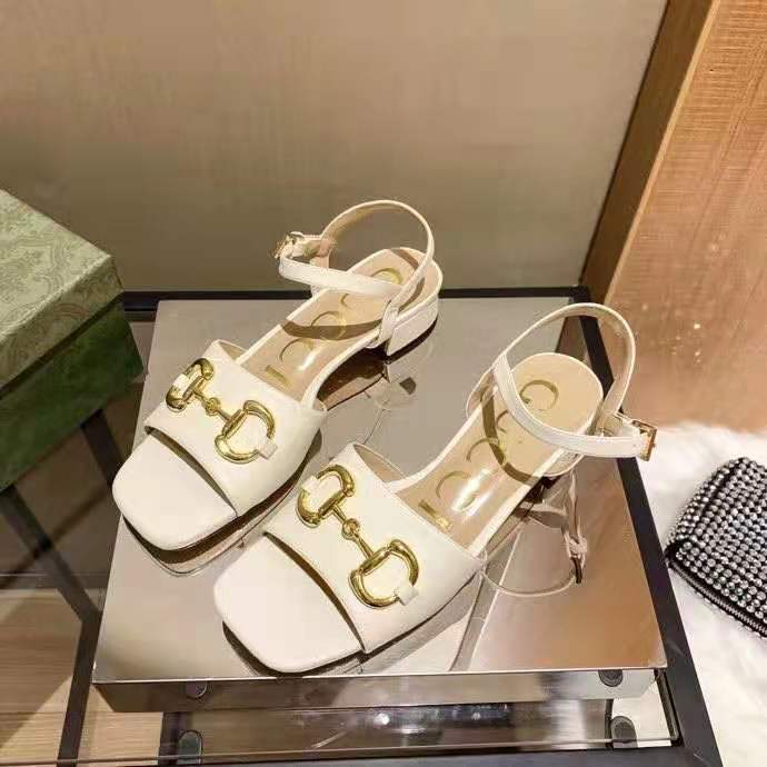 G*u*i gg women’s sandal with horsebit white leather ankle buckle closure