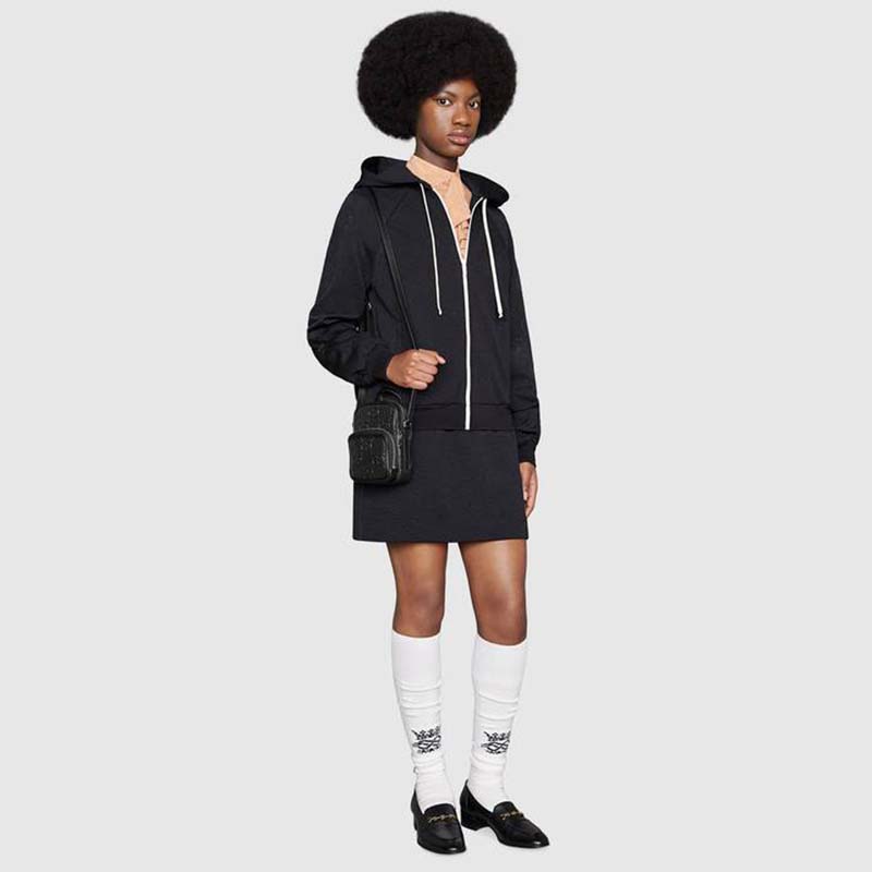 G*u*i gg unisex embossed mini bag black leather cotton linen