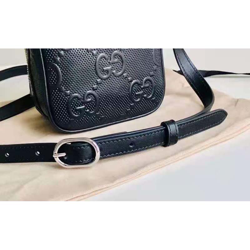 G*u*i gg unisex embossed mini bag black leather cotton linen