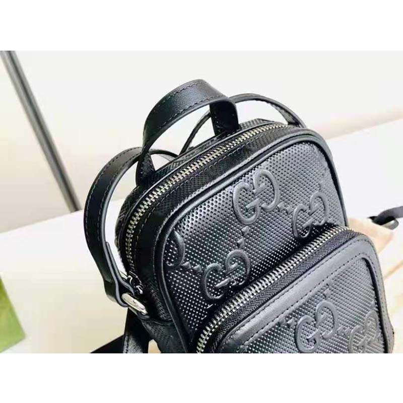 G*u*i gg unisex embossed mini bag black leather cotton linen
